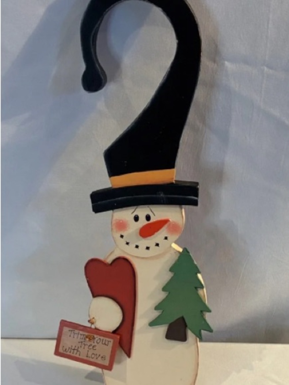 Holiday Snowman Door Hanger with Heart & Tree - Black, White, Red, Green